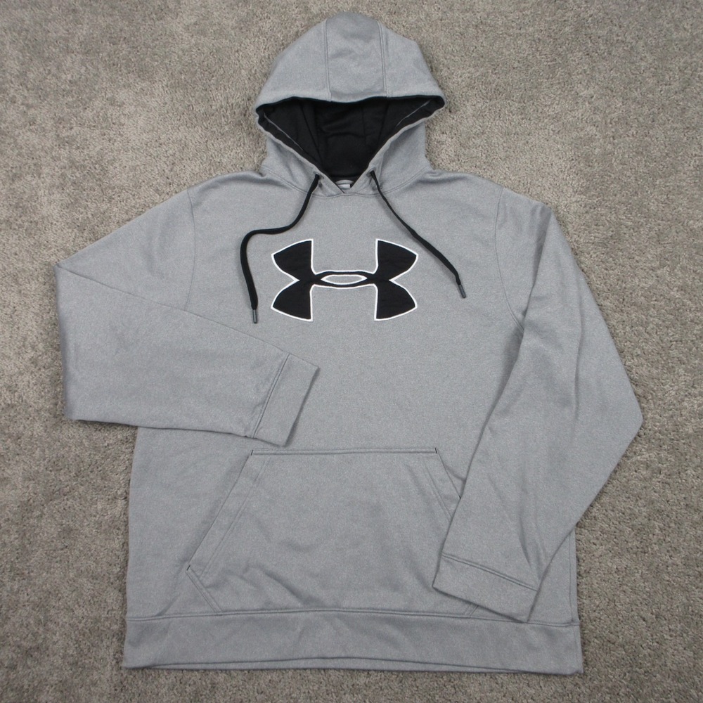 Under Armour Sweater Mens XL Gray Big Logo Fleece Pullover Hoodie Sweatshirt